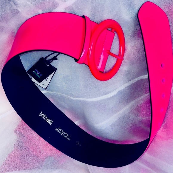 Roberto Cavalli patent leather Barbie pink neon wide waist belt adjustable - Picture 5 of 10